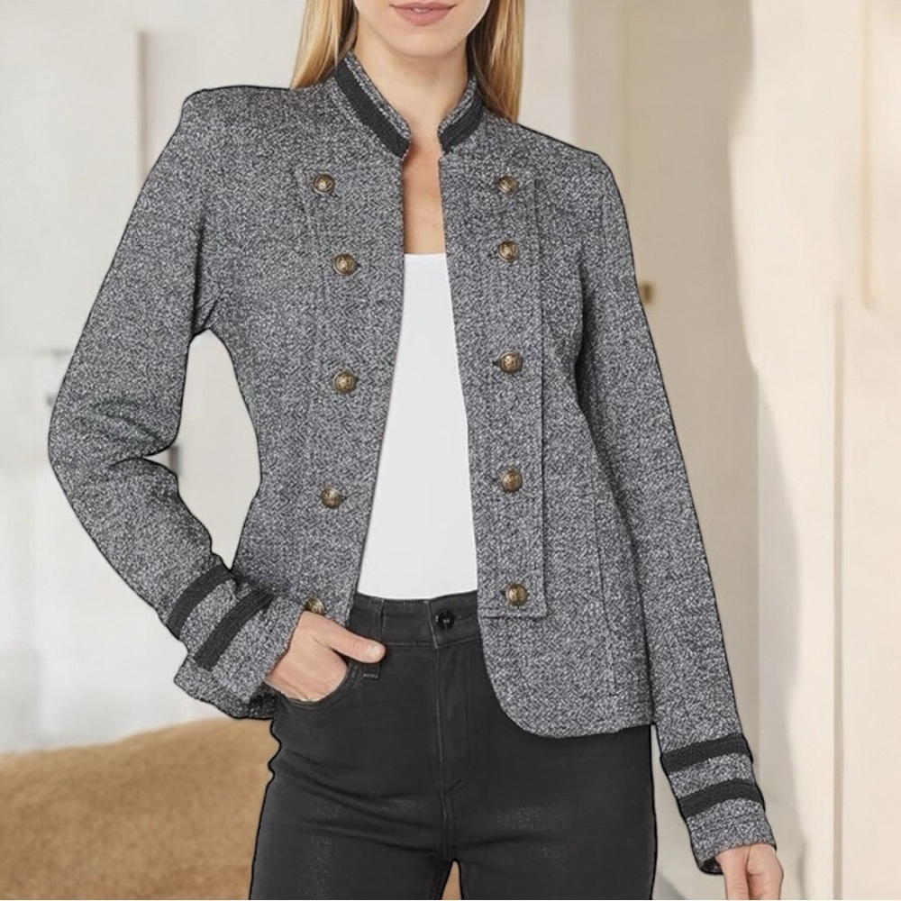 Tommy Hilfiger Gray & Black Band Military Style Buttoned Jacket Size Medium New